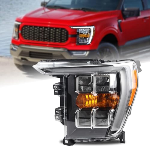 Duolctarms w/o Adaptive Chrome w/Quad LED Reflector Headlight Headlamp Assembly Compatible for 2021-2023 Ford F150 F-150 XLT/Lariat Left Driver Side NL3Z-13008-G FO2502415