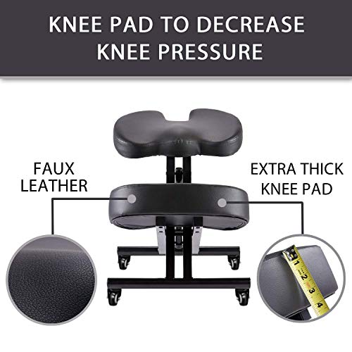 Kneeling Chair with Orthopedic Back Pain Seat, Faux Leather - Manual Adjust, Helps Prevent Coccyx Pain, Kneeling Chair for Better Posture. - Thumbnail 2