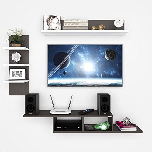 Image of Estanteria Crown Engineered Wood Wall Mount Tv Unit /Tv Stand /Wall Set Top Box Stand /Tv Cabinet /Tv Entertainment Unit (Wenge /White) - 7.09X5.51X9.45 Inch