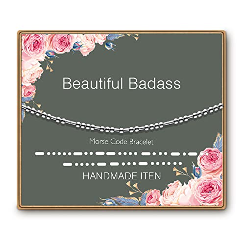 ASELFAD Beautiful Badass Morse Code Bracelets for Women Inspirational Gifts Birthday Gifts for Women Mothers Day Gifts for Her Mom Daughter Sister Best Friend