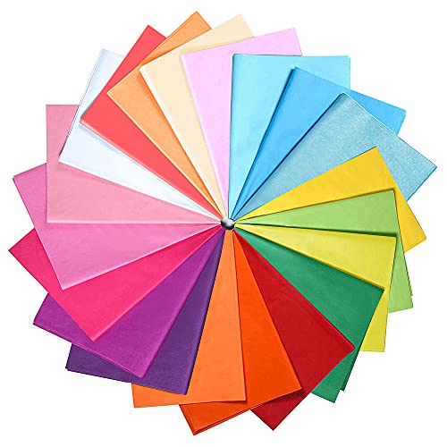 Papel de seda, 70 x 50 cm, hojas de papel de seda de gran tamaño, 20 colores surtidos para decoración de regalos de arte, manualidades, 40 hojas Cover