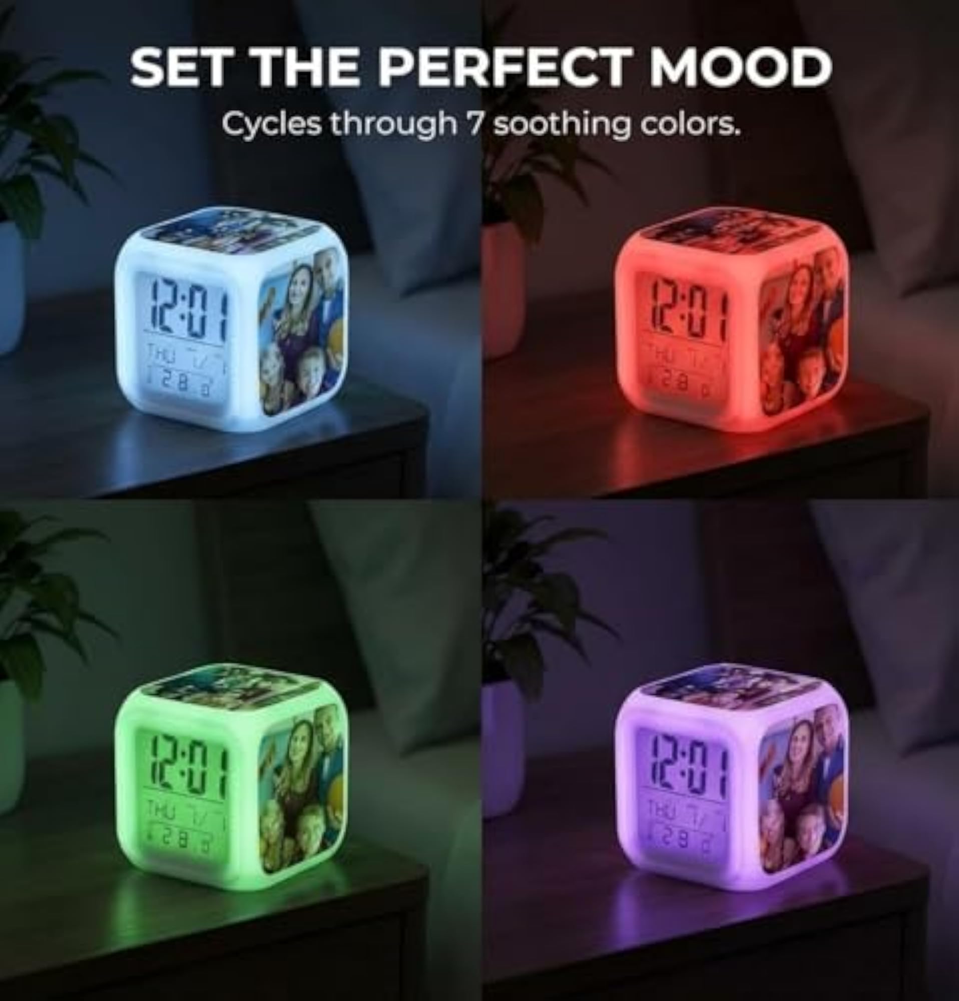 Customized Alarm Clock, Digital with 7 Color Changing LED