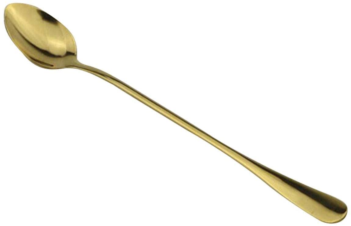 Cuchara Coloridas Plantas largas cucharaditas de Jugo Café agitación Cuchara Acero Inoxidable Helado Helado Postre Cucharada Accesorios Cocina Cubiertos(4pcs Gold)