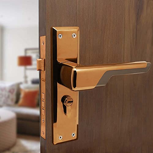 Image of Volo Luxury Series 10 inch Handle On Plate Mortise Door Lock | Bedroom Door Lock with Brass Cylinder and 10 inch Lock Body for Home /Hotels /Office with 3 Brass Computerised Keys (PVD Rose Gold)