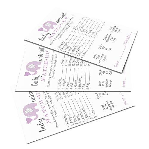 Paper Clever Party Purple Elephant Baby Animal Matching Game (25 Pack) Guess Activity Cards Guests Play For Prizes – Fun Match The Pair Activity For Birthday, Kids And Adults – 4X6 Printed Card Set #TOP3