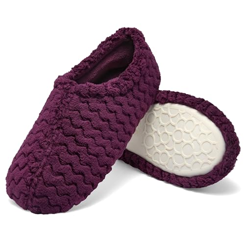 Fruit of the Loom Women's Memory Foam Slippers - Fuzzy Chevron House Shoes, Indoor/Outdoor Pantuflas, Grape, 7-8 - image 1