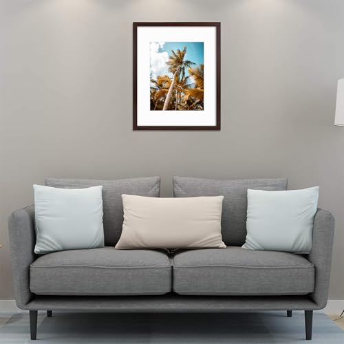 Image of Frametory, 16x20 Picture Frame with Mat for 11x14 Photo - High Definition Glass Wide Molding - Preinstalled Wall Mounting Hardware (Brown, 3 Pack)