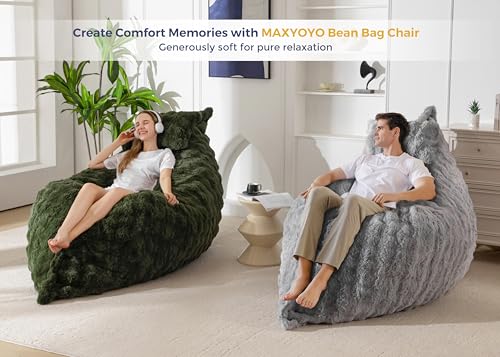 Image of MAXYOYO Giant Bean Bag Chair with Pillow, 3 in 1 Convertible Bean Bag Chair for Adults with Removable Cover, Floor Cushion Stuffed Floor Lounger for Living Room Bedroom, Bubble Grey