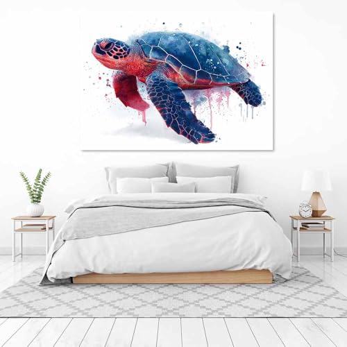 Toile tortue de mer rouge CUDAOO 70x100cm encadrée pour salon