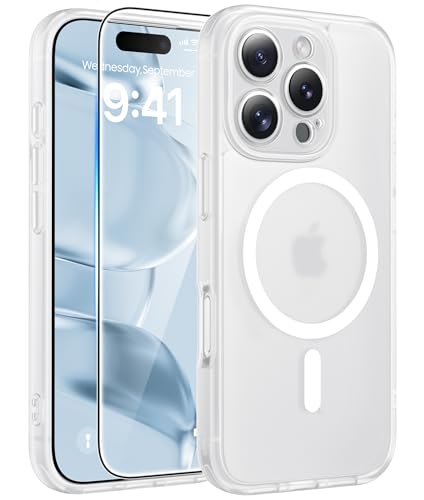 Image of FNTCASE for iPhone 16 Pro Case: [Compatible with Magsafe] Translucent Matte Cases with [Full Camera Protection] [Screen Protector] Military Grade Shockproof Protective Phone Cover - White