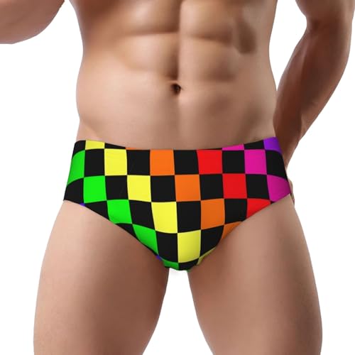Black Rainbow Checkerboard Pattern Men'S Brief Underwear Underpants Triangle Briefs With Pouch