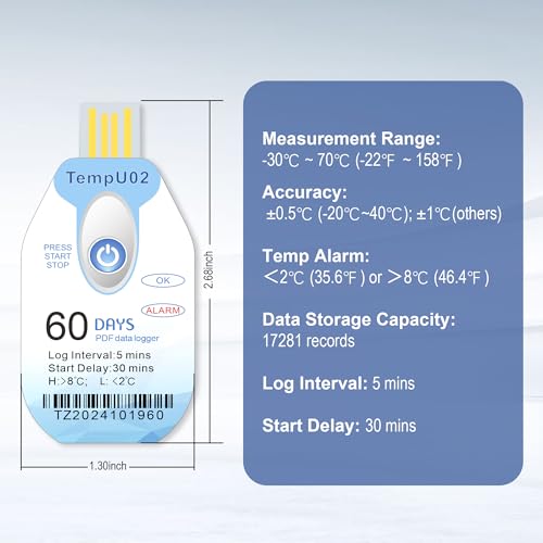 Image of Tzone USB Temperature Data Logger 10 Packs Single Use Temp Recorder 60 Days | Tempu02 Disposable Thermometer Recording,for Transit Shipping Cold Chain Transportation Freezer,IP67 Waterproof,PDF Report