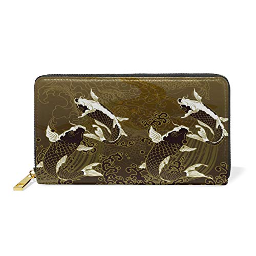 Art Japanese Koi Fish Leather Womens Zipper Wallets Clutch Coin Case #TOP26