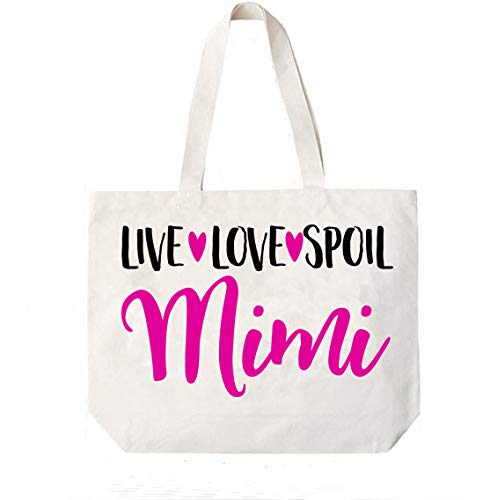 COCOVICI Mimi Tote Bag | Live Love Spoil | Grandma Gifts | Mimi Gifts | Mimi Christmas Gift | Christmas Gift from Grandkids (Live Love Spoil Mimi Pink/Black)