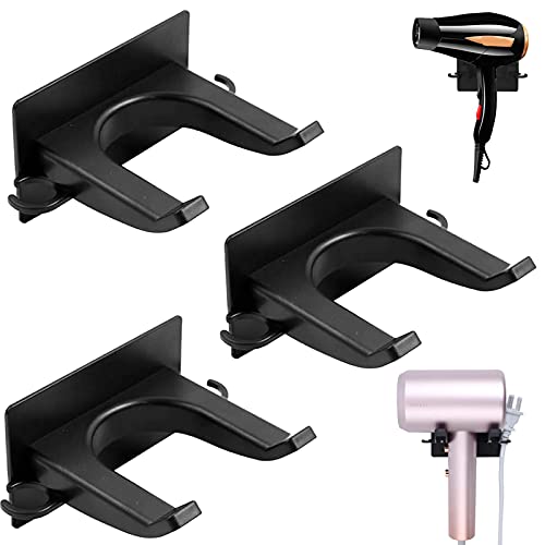 Soporte para Secador de Pelo 3 Piezas Autoadhesivo Soporte para Secador Soporte para secador de Pelo montado en la Pared Compatible con Todos los Secadores de Cabello para Dormitorio o baño Aseos Cover