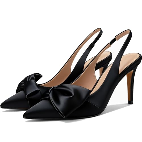 Moloershow Slingback Heels for Women with Bow Pointed Toe Stiletto Pumps 3.3' High Heels Cocktail...
