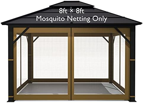 Gazebo Universal Replacement Mosquito Netting - Gafrem Outdoor 8'x8' Gazebo 4-Panel Screen Walls with Zipper (Khaki)