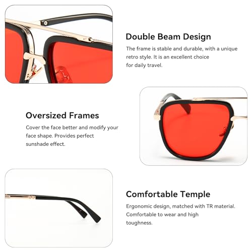 Dollger Oversized Square Aviator Sunglasses for Men Pilot Shades Gold Frame Retro Sun Glasses3