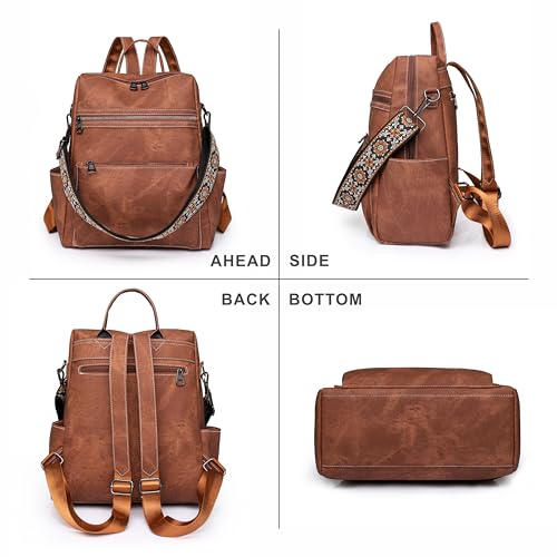 Nefelibata Women'S Fashion Backpack Purse Day Packs Satchel Handbags Leather Tote Bag Anti-Theft Large Fashion Designer Travel Handbags Shoulder Bags With Purse Strap（Coffee Brown） thumb #3