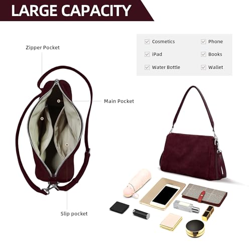 Image of Suede Tote Bags for Women, Suede Purse Handbag Vintage Slouchy Hobo Shoulder Crossbody Bag
