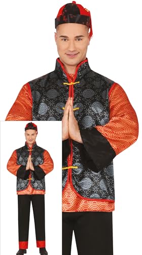 FIESTAS GUIRCA Disfraz tradicional chino para hombre - Disfraz japonés rojo y negro para hombre Talla L