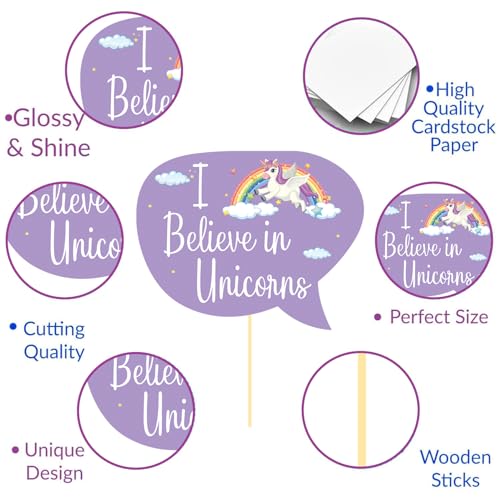 Image of Party Propz Unicorn Theme Photo Booth Props - 15 Pcs Birthday Decorations Kit for Girls with Rainbow and Fairy Tale Theme Designs, Unicorn Birthday Decorations for Girls (Cardstock)