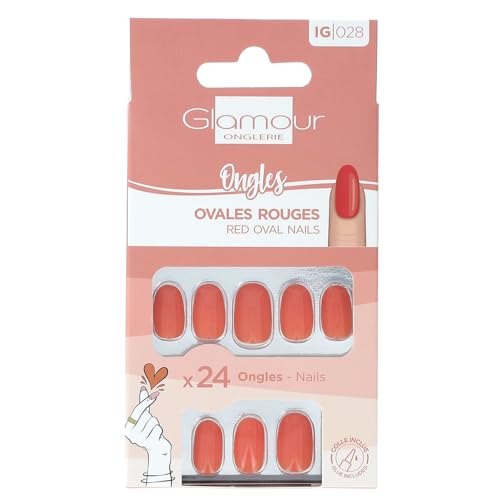 Pour une soirée élégante, des ongles impeccables avec les faux ongles ovales rouges GLAMOUR BEAUTE - Lot de 2