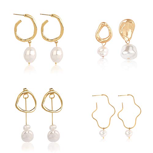 Handpicked AAA+ Quality Freshwater Cultured Pearl Earrings for Women Girls Leverback Dangle Stud Pearl Earrings (STYLE A)