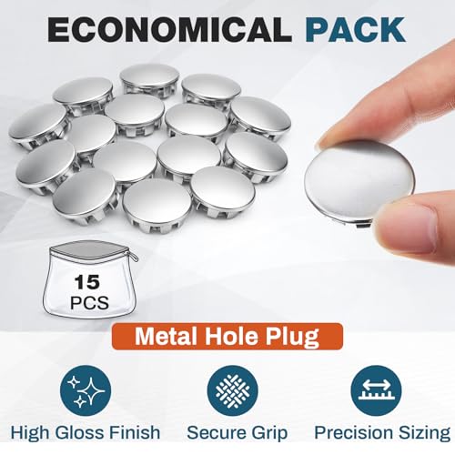 Image of Hicarer 15 Pack Fit 7 /8 inch(22.2mm) Hole Metal Hole Plugs, Fit 1 /2 inch Knockout, Nickel-Plated Steel Snap-in Cover, No Welding Required for Electrical Boxes, Sinks, Furniture, Automotive, Cabinets＆Panels