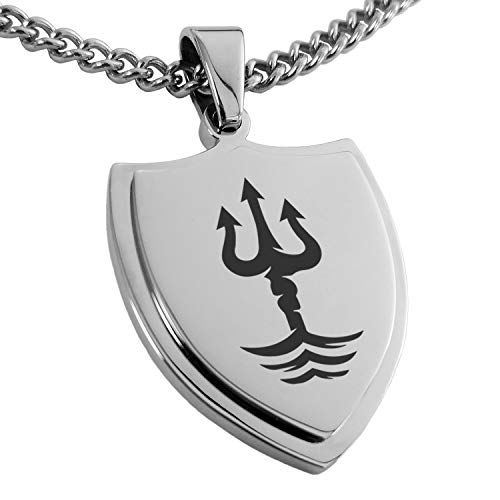 Tioneer Stainless Steel Poseidon Greek God of Sea Shield Pendant Necklace