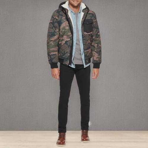 Image of Levi's Men's Diamond Quilted Sherpa Lined Bomber Jacket, Camouflage, Medium