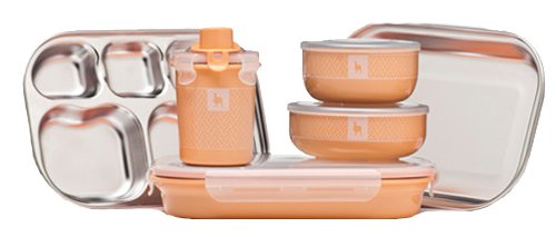 6 Piece Kids Dishware Set Color: Peach/Cream