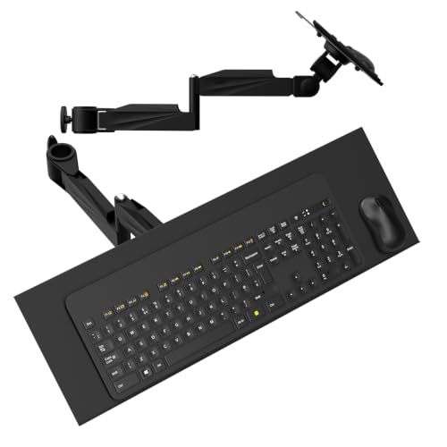 Adjustable Wall-Mounted Keyboard Tray with Spring Arm for Ergonomic Workstation, 23.6 inch Aluminum Platform, 180 Swivel 90 Tilt Desk Mount, Heavy Duty 22lbs Capacity [Object Object]