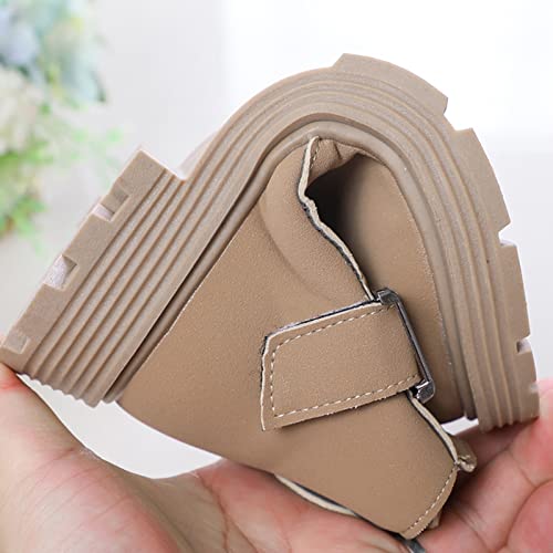 Girls Ankle Boots, Girls Scrub Boots Shoes Waterproof Leather Short Boots Non Slip Breathable Zipper Snow Boots (Khaki, 11-11.5 Years)4