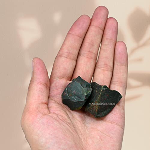 Image of Amazing Gemstone Bloodstone Raw Crystals and Healing Stones, Natural Rocks for Tumbling and DIY Raw Stones and Crystals (5 Pieces)