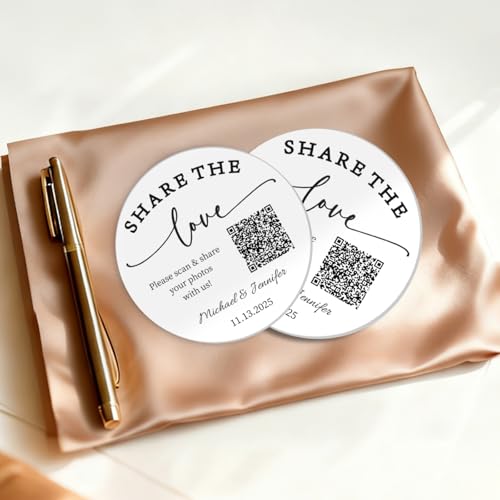 Pahdecor Personalized Round Capture Love QR Code Wedding Card Custom Modern Minimalist Photo Sign...
