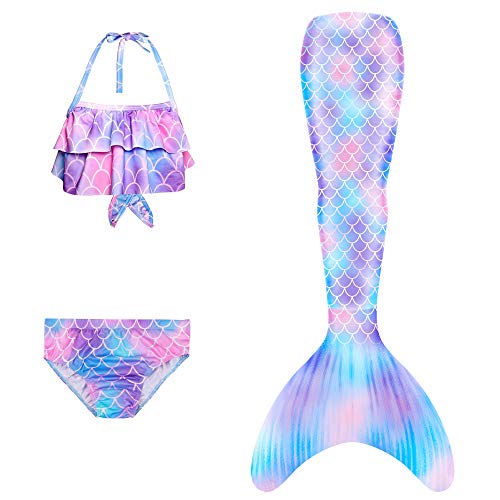 Jurebecia rabo de sereia de traje de banho feminino com três conjuntos de biquíni de pescoço roxo pe