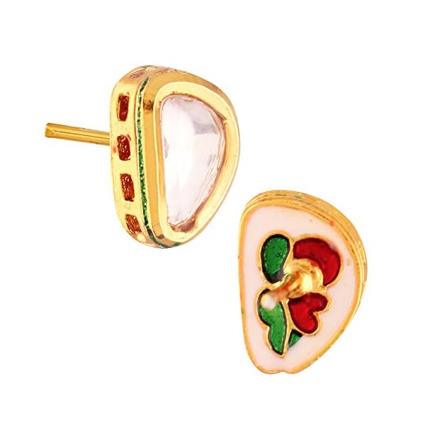 Accessher Traditional Style Gold Plated Delicate Vilandi Kundan Studded Casual Wear Stud Earrings with Push Back Closure for Women and Girls Pack of 1 Pair - Image 6