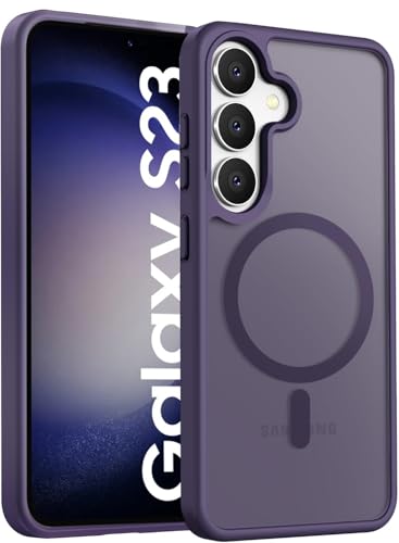 Image of Elzzi Magnetic Guard Designed for Samsung S23 5G Case Translucent Matte Hard PC + TPU Back Cover [Compatible with MagSafe] Anti-Scratch Phone Case (Deep Purple)