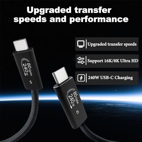 Image of 80Gbps USB4 Cable for Thunderbolt 5, 3.3FT Braided USB C to USB C Cable, Up to 120Gbps Bandwidth, 240W PD3.1 Charging, 16K /8K Display, Compatible with Thunderbolt 4 /3, MacBook, iPhone17, SSD, Docking
