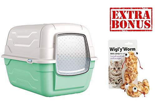 AJS LTD® - Bandeja de Arena con Capucha para Gato, Grande, Cerrada, para Interior, para Cachorros y Gatitos, con Juguete para Gatos