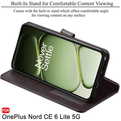 Image of TheGiftKart Flip Back Cover Case for OnePlus Nord CE 6 Lite 5G | Dual-Color Leather Finish | Inbuilt Stand & Pockets | Wallet Style Flip Cover for OnePlus Nord CE6 Lite (Faux Leather, Coffee & Brown)