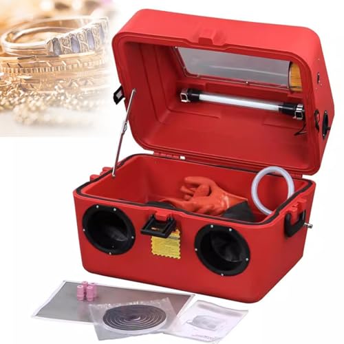 Bench Top Air Sand Blaster Cabinet Kit, Heavy Duty Steel Sandblasting Cabinet with 4 X Ceramic Nozzles, Built-in Light Strip and Filter, for Rust Removal, Stain, Paint