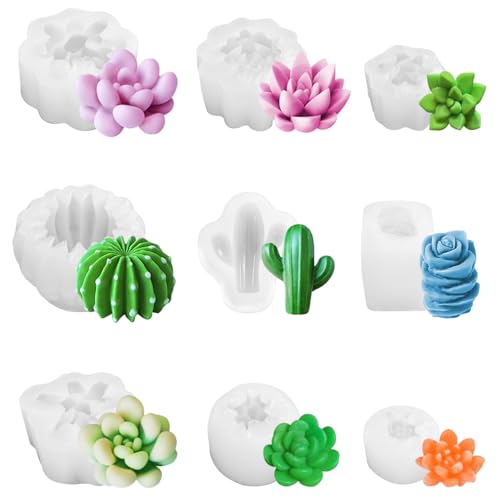 Moldes para Velas，9pcs Moldes para Hacer Velas，Utilizzato per creare fiori e cactus moldes velas，Para velas de aromaterapia, fabricación de moldes de jabón y flores para velas