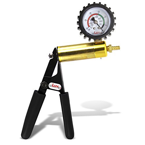 LeLuv Ultima Vacuum Pump Handle - Gauge Installed with Protective Rubber Cover - Brass Chamber with Black Padded Rubber Grips