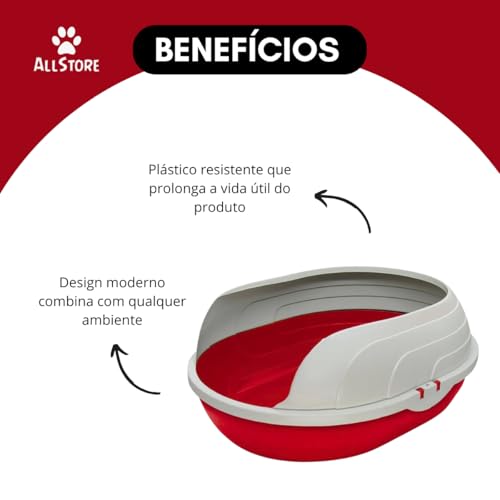 Furacão Pet Bandeja Sanitária Prime com Arco para Gatos, Vermelha e Branca, 47 x 37,5 x 18,8 cm