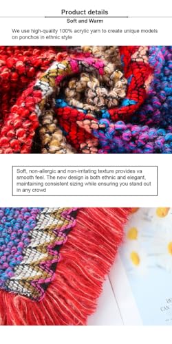 Image of Women's Elegant Knitted Shawl Poncho Fringed Striped Sweater Pullover Cape Gift for women (Fuchsia-blue)