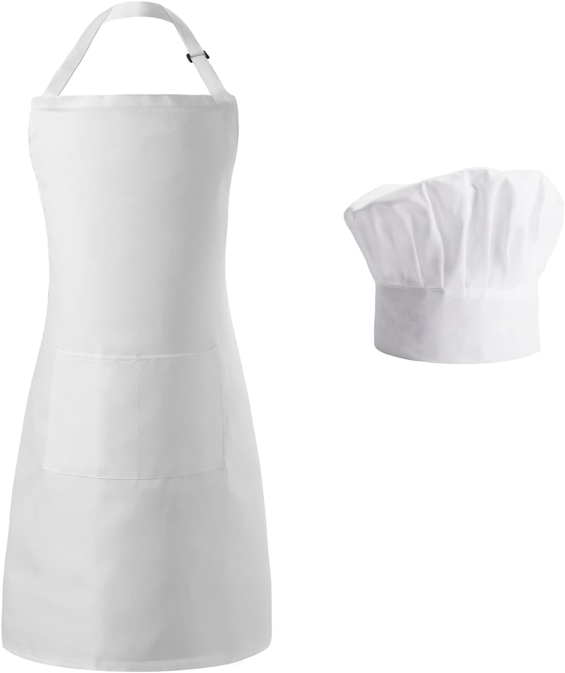 tosewever chef apron hat set for women and men, adjustable bib apron with 2 pockets costume apron for father kitchen cooking white
