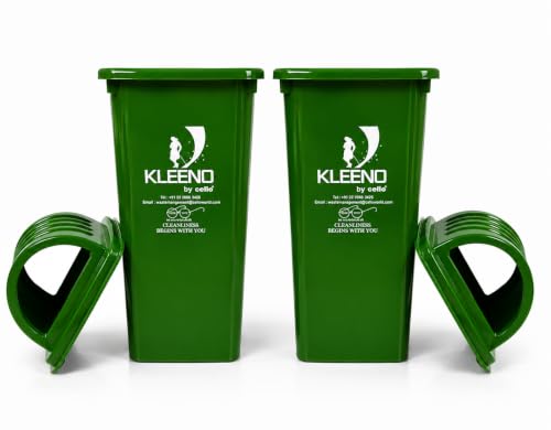 Image of Cello Kleeno Dome Lid Plastic Garbage Dustbin Bucket 60 LTR Green - Pack of 2