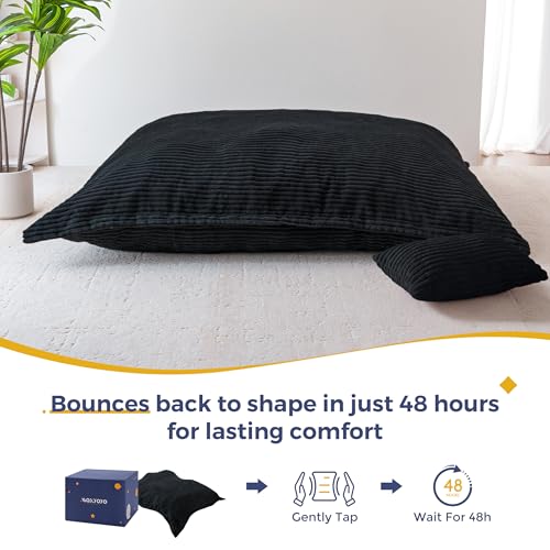 Image of MAXYOYO Giant Bean Bag Chair with Pillow, 3 in 1 Convertible Bean Bag Chair for Adults with Washable Cover, Removable Floor Cushion Stuffed Floor Lounger for Living Room Bedroom, Black, Full